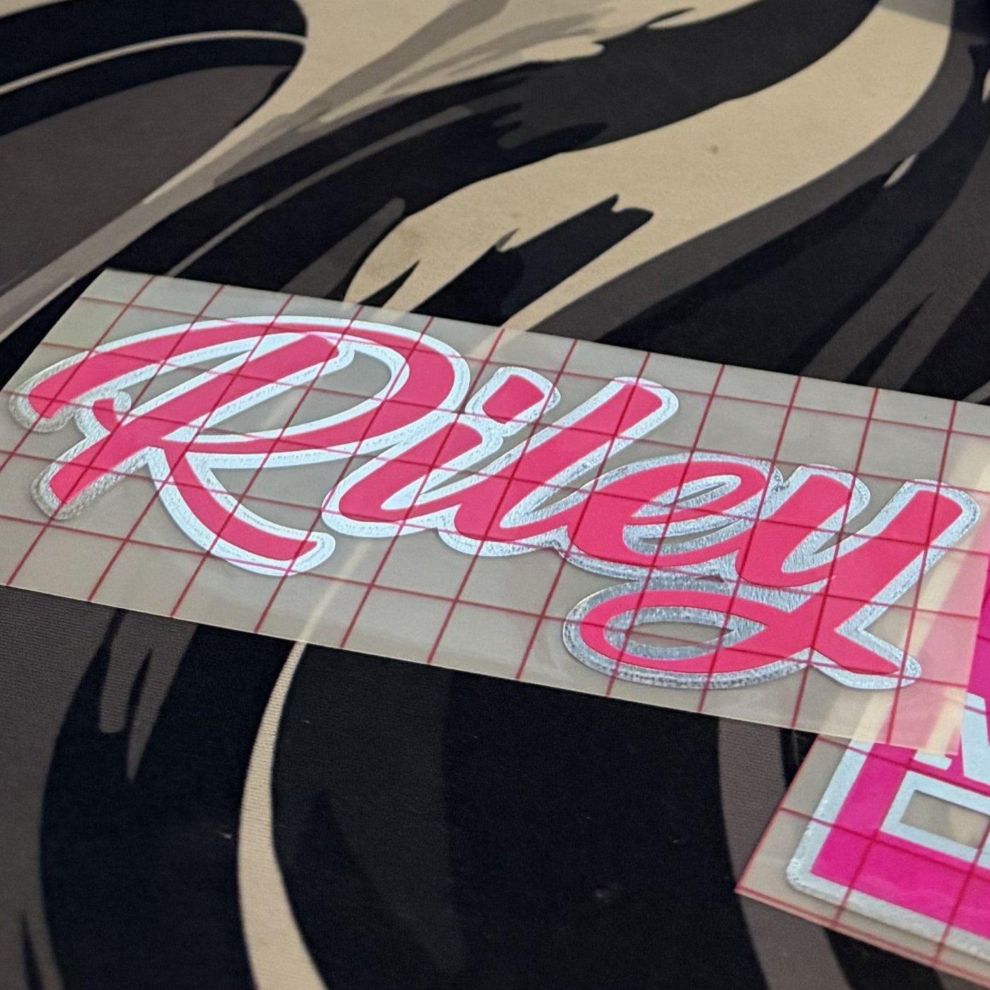 Chrome and pink layered custom name decal